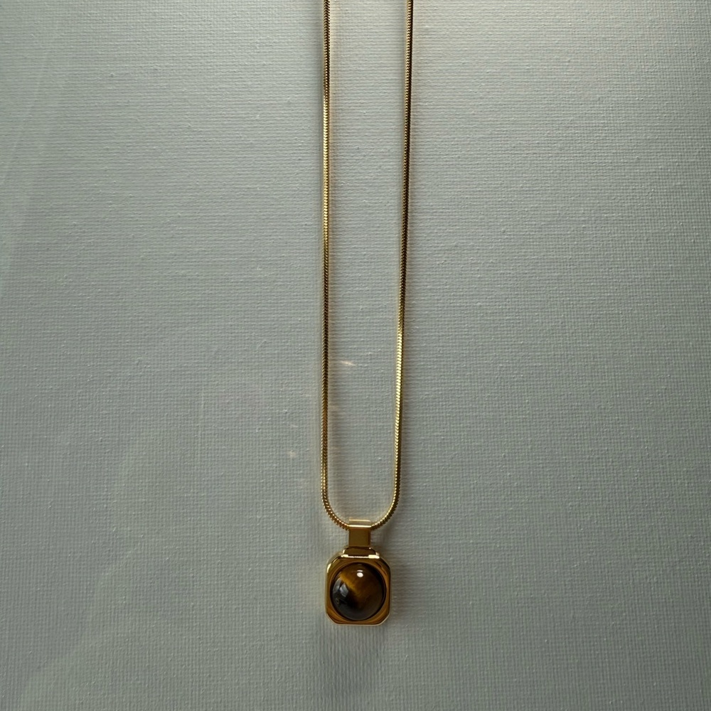 Natural Tiger Stone Square Pendant Necklace - Picture 13 of 13